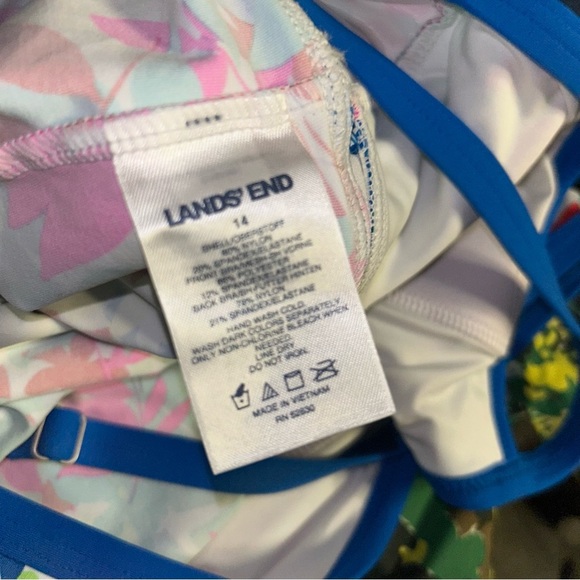 Lands’ end Keyhole High Neck Modest Tankini Top FRESH BOREAL BLUE/LEAF FLORAL 14 - Picture 5 of 6